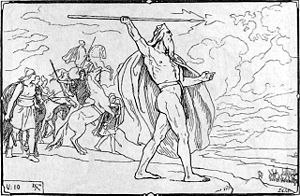 Odin sit Spyd slynged mod Hær (Lorenz Frølich).jpg
